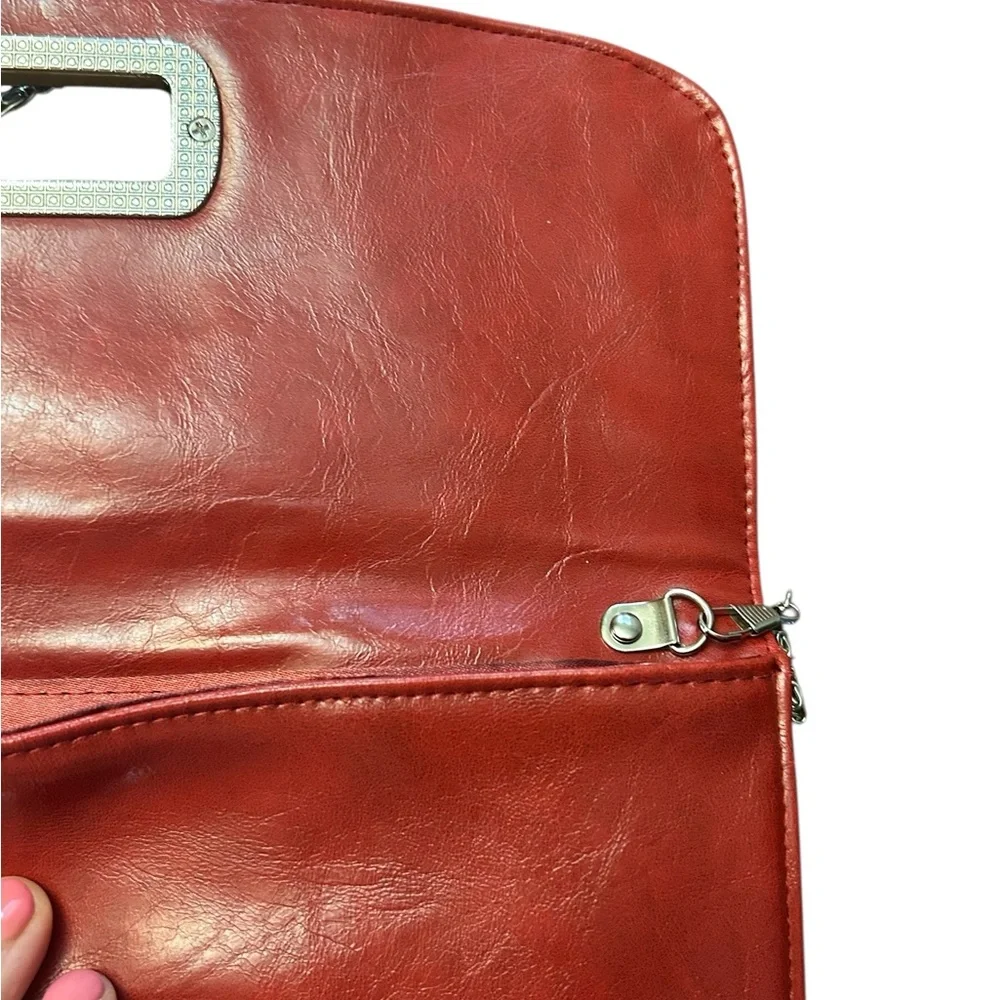 Poppie Jones Vintage Red Faux Leather Clutch with Chain Strap EUC - Picture 11 of 13